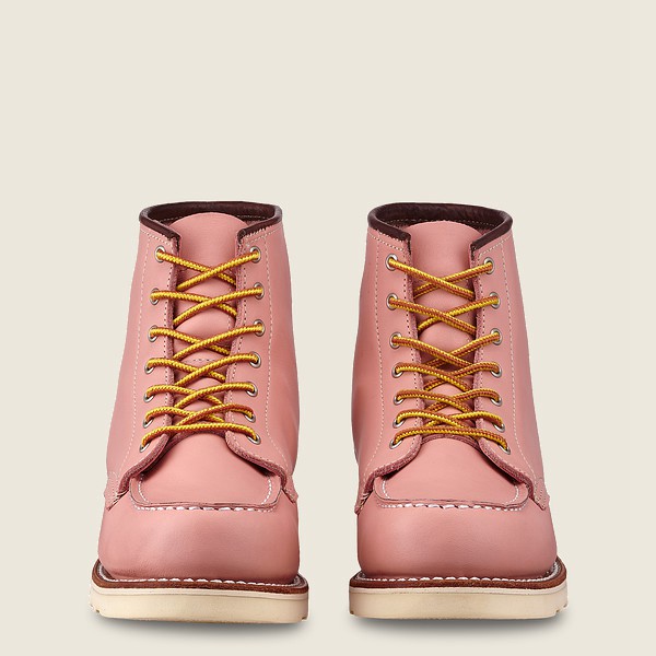 Red Wing Womens Heritage Boots - 6-inch Classic Moc - Short Boundary Leather - Pink - RFS197028